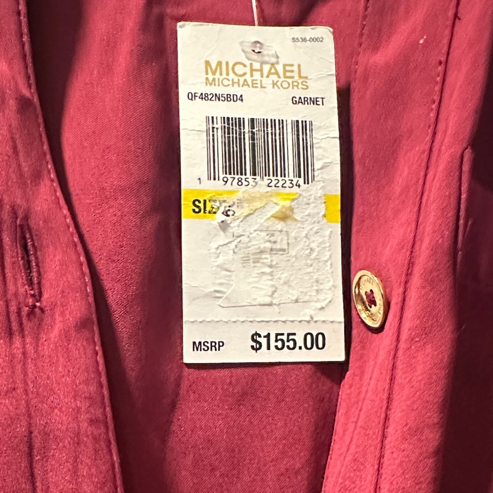 NWT Michael kors Women's Burgundy Button-Front Shirt Dress with Tie Waist - Picture 2 of 5
